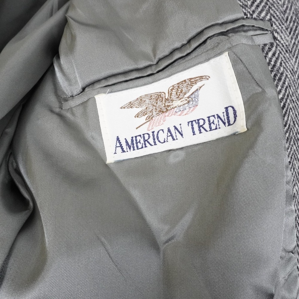 American Trend Mens 42 Gray Herringbone Lambs Wool Blend Blazer Jacket 2 Button - Picture 10 of 11
